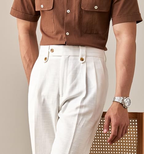 Vintage Men's Lightweight Linen Pants Causal Summer Premium Classic Comfort-Waist Dress Pants for Men2