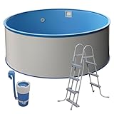 Medipool Schwimmbecken-Set Ø 3,50 x 1,20 m, Rundform, weiße Stahlwand, Blaue...