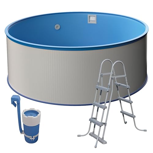 Medipool Schwimmbecken-Set Ø 3,50 x 1,20 m, Rundform, weiße Stahlwand, Blaue Innenhülle, Made in Europe, mit Kartuschenfilteranlage und Sicherheitsleiter