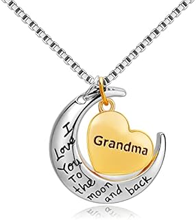 PHOCKSIN Heart Grandma Necklace I Love You to The Moon and Back Pendant Necklaces Mothers Day Jewellery Gifts from Granddaughter Grandson