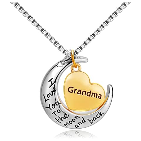 PHOCKSIN Heart Grandma Necklace I Love You to The Moon and Back Pendant Necklaces Mothers Day Jewellery Gifts from Granddaughter Grandson Cover