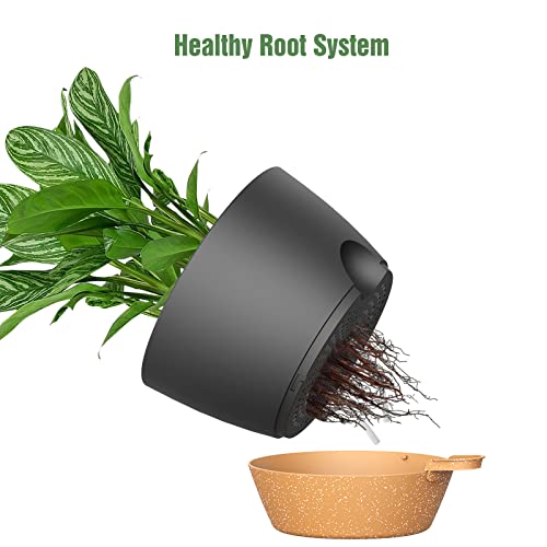 Wousiwer 10 Inch Self Watering Planters, 2 Pack Large Plastic Plant Pots With Deep Reservior And High Drainage Holes For Indoor Outdoor Plants And Flowers, Black With Terracotta #TOP3