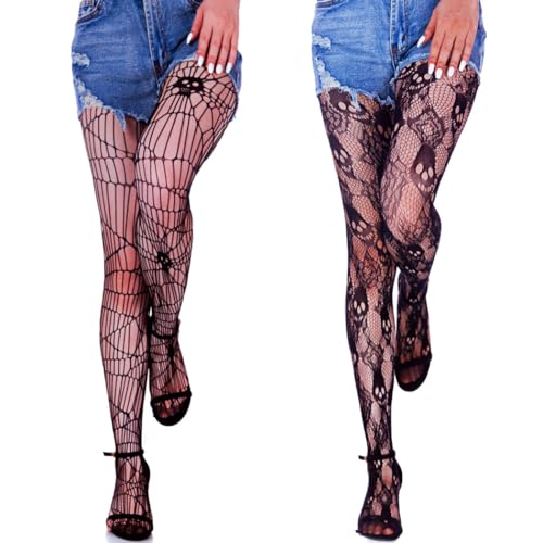 Women's Fishnet Tights Lace Patterned Fishnet Tights Pantyhose Mesh Tights Halloween Cosplay Party 2 Pairs