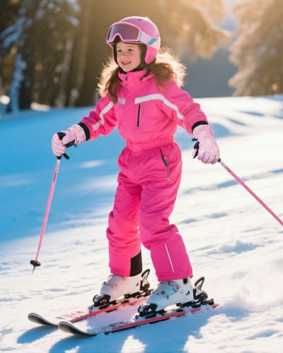 Image of Geyoga Kids Waterproof Winter Snow Ski Gloves | for Boys Girls, Warm Lining, Non-slip PU Leather Palm, Elastic Cuff with Adjustable Strap, for Outdoor Cold Weather