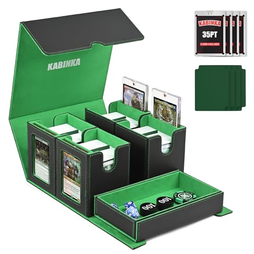 Image of Kabinka Card Deck Box for MTG Commander, Holds 400+ Double-Sleeved Cards, 5 IN 1 Detachable Card Case with Dice Tray, Fits Magic /TCG Cards, 4 Magnetic Card Holders & Dividers (Black Green)