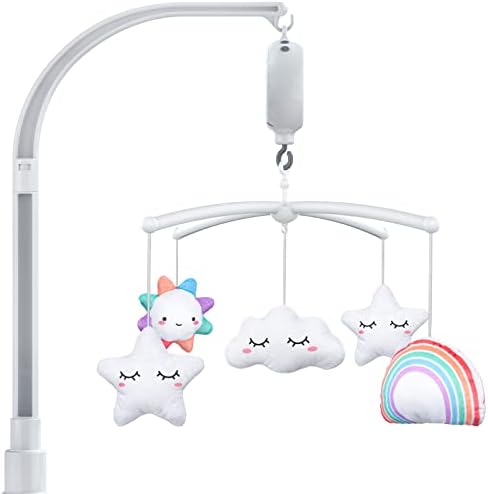 FEISIKE Baby Crib Mobile with 3 Modes Musical Box,Volume Control,12 Lullabies,Nursery Crib Toys for Newborn Ages 0 and Older,23 Inches Baby Mobile Arm and 5 Pcs Hanging Toys