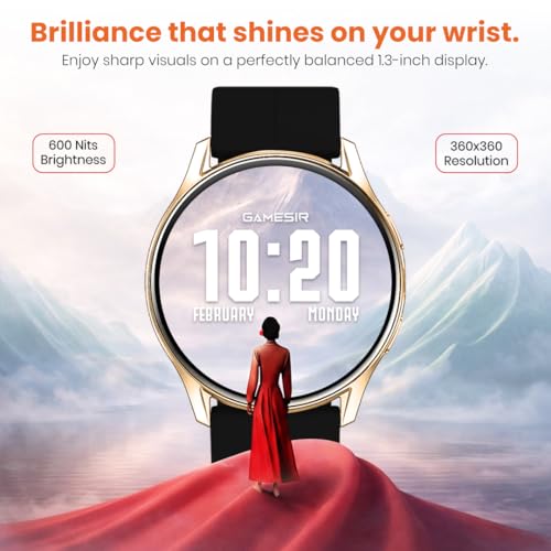 Image of GameSir Evo Vista Smartwatch, 1.39 inch HD Round Display, Bluetooth Calling, Heart Rate & SPO₂, 100+ Sports Modes, IP67, Long Battery Life for Men & Women (Magnatic GoldDial Black)