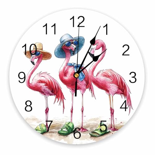 CosyBright Flamingo Silent PVC Wall Clock 12 Inch Round Summer