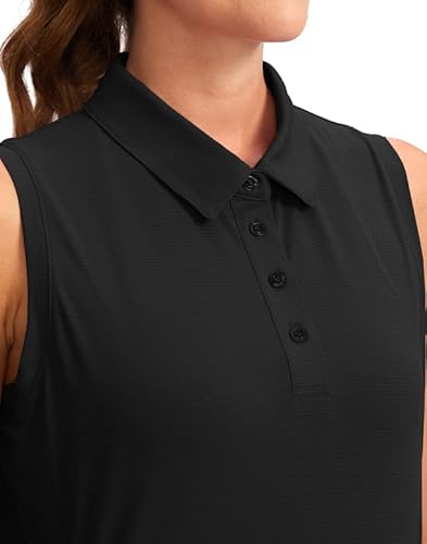 Santiny Women's Sleeveless Golf Shirt Collared Button-Down Polo Shirts Quick Dry Golf Tennis Tank Tops For Women (Black_L) #TOP3
