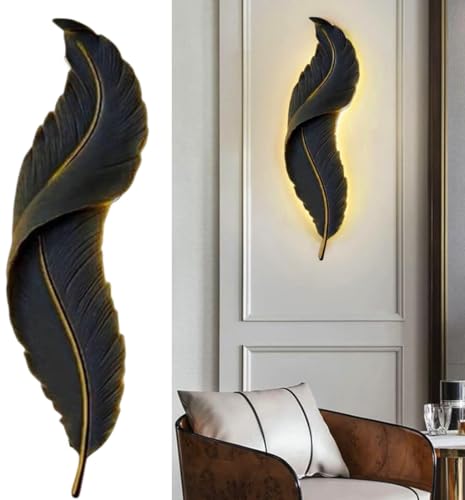 Image of Groeien 12W | 3 Color Modern LED Black Feather Wall Sconce Gold Wall Light for Bedroom Living Room Corridor Lighting Fixtures Wall Mount(Warm+Natural+Coolwhite)(Feather-Black, 1)
