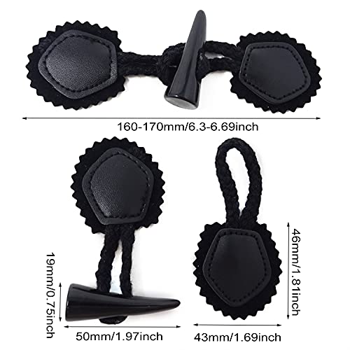 Honbay 5 Sets Leather Sew-On Toggles Closures With Resin Horn Button Sewing Accessories For Coat Jakcet Knitwear Windbreaker Clothing (Black) #TOP1