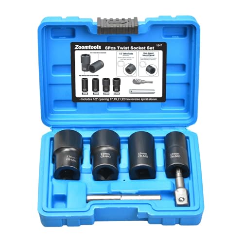 6pc Locking Wheel nut Removal Tool1/2 Bolt Nut Extractor Tools SetEasy Out Broken Lug Nut Tools for Damaged Studs Rusted Rounded-Off Bolts&Nuts Screws