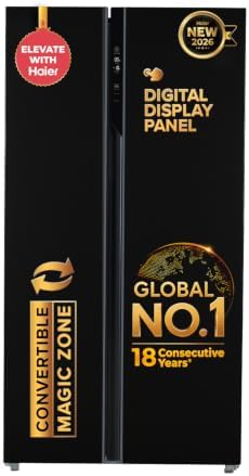 Haier 602 L 3 Star Frost Free Expert Inverter 2-Door Side by Side Refrigerator (HRS-682KS, Black Steel, Magic Convertible, Deo Fresh Technology, 2026 Model)