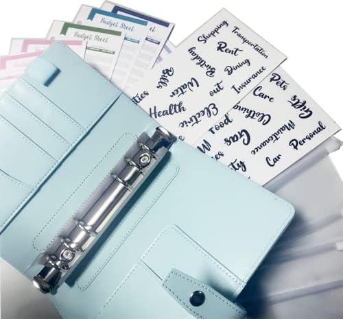 A6 Budget Binder Set, PU Leather Ring Binder with Transparent Zipper Budget Cash Envelope for Diary and Travel, Wallet Budget and Money Saving Envelope (Pink+White)