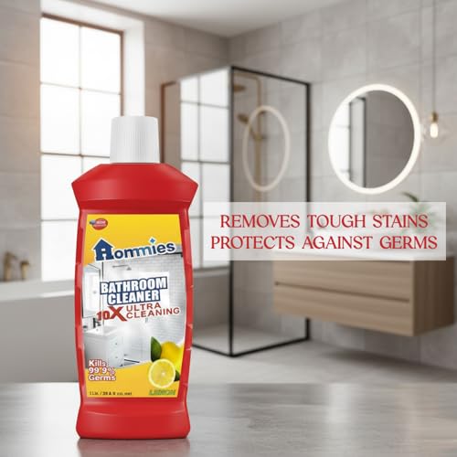 Image of Hommies Disinfectant Bathroom Cleaner Liquid (Lemon) - 2 Litre | Kills 99.9% Germs | Professional Strength Deep Cleaner for Tiles, Floors, Sinks & Chrome Taps | Combo Pack 1L X 2Packs