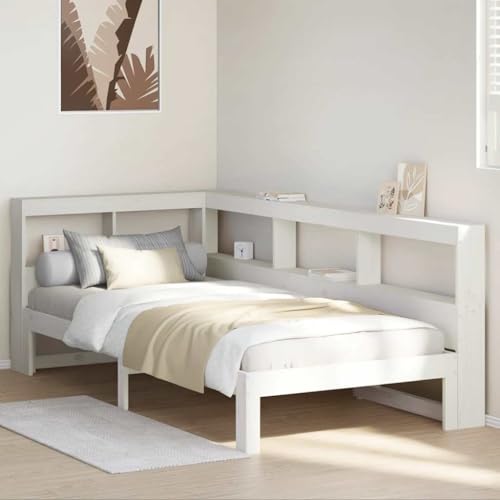 Vetnasa Cama con estantería sin colchón Madera Maciza de Pino 90x190 cm Mobiliario, Camas y Accesorios, Camas y somieres 32,42 KG