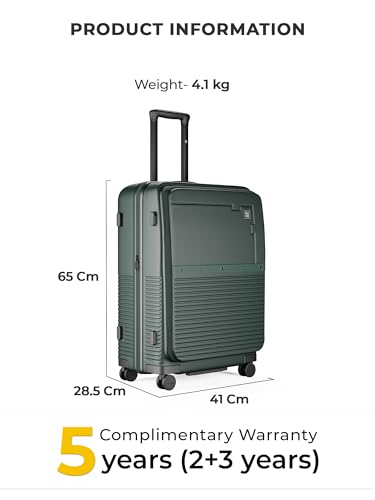 Image of EUME Aerotop Checkin Trolley Bag Medium | Space Saving Top Open Suitcase | Expandable Hardshell Polycarbonate Luggage | TSA Lock, Anti Theft Zipper, Super Silent Wheels | 78L Pine Green