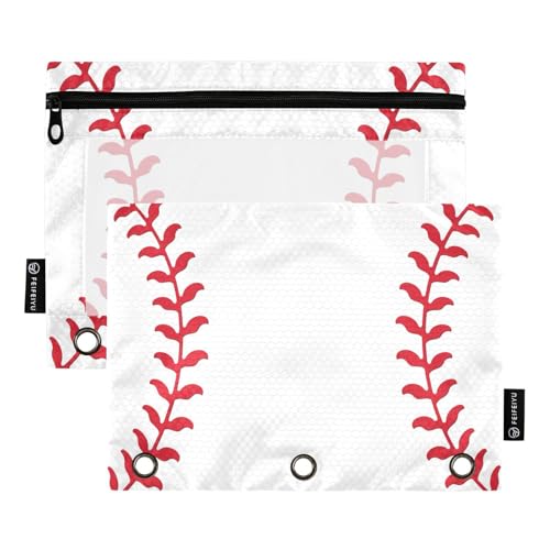 Image of FBaseball Pencil Pouch for 3 Ring Binder 2 Pack Clear Window Pencil Bags with Zipper Pencil Case for School Class Office College Supplies