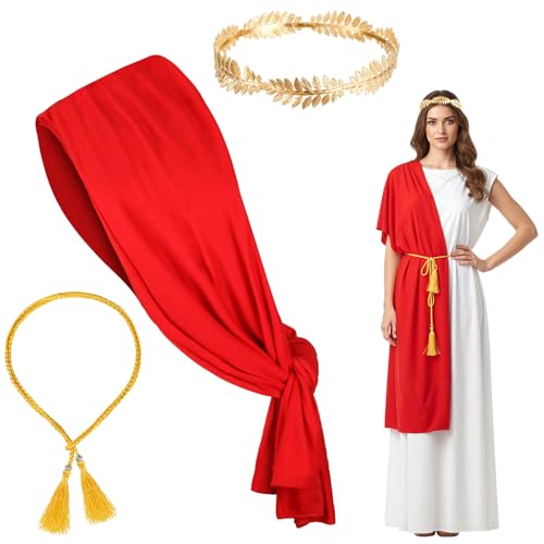 BTHRORO Costume Déguisements et Accessoires Romain avec Bandeau Laurier Ceinture Châle Grecque pour Cosplay Halloween Carnaval Ensemble d'accessoires
