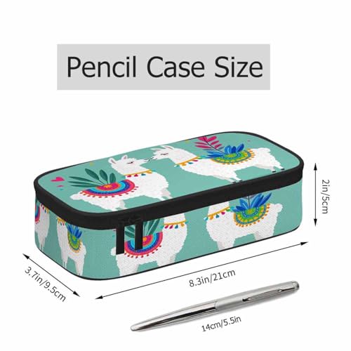 Image of Alpaca Pencil Case Organizer Llama Love Animal Leaves Green Stationery Box Makeup Box School Supply for Boy Girl Men Women