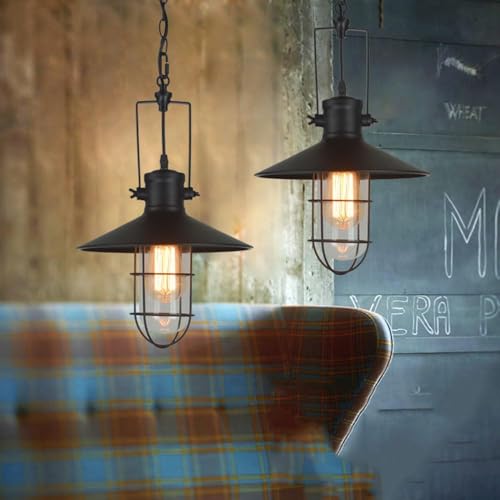 Lampe suspendue en verre et fer noir avec cage géométrique rétro E27 - 4
