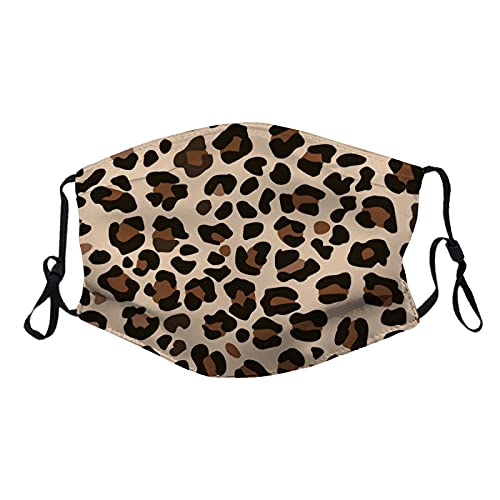 3 Pcs Brown Leopard Prints Face_Mask For Women Man Colorful Mouth Reusable Washable Designer Cloth Adjustable Cute Funny Gift For Women Men With 6 Filters #TOP2