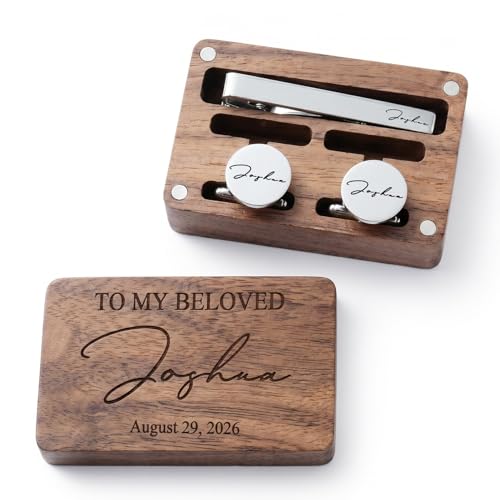 Mancuernillas personalizadas para hombre con estuche de madera grabado miniatura 4