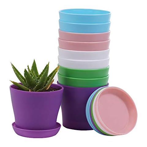 TDHDIKE 10 Pcs Plastic Planters Indoor Pots, Mini Flower Seedlings Nursery Flower Pot with Pallet, Modern Decorative Gardening Containers Cover