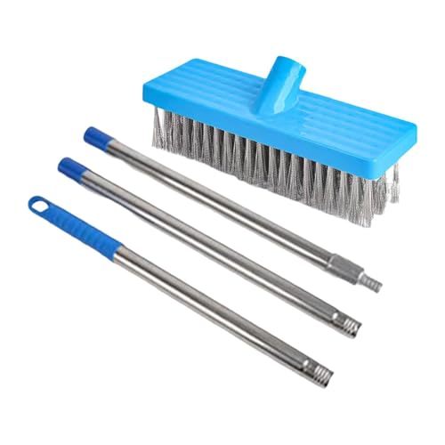 ワイヤーデッキブラシ ステンレス鋼 床 ブラシ 実用的な屋外ほうき デッキスクラブブラシ 屋外 庭 パティオ用 業務用 掃除用品，ブラシ 30cm ロッド 120cm