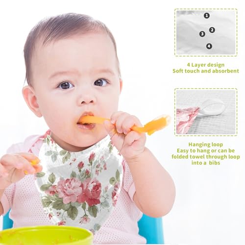 Image of Bolaz Baby Gauze Towels for Kids Soft Handkerchief Newborn 100% Cotton Cherry Blossoms Absorbent 12x12 Inch 3 Pack