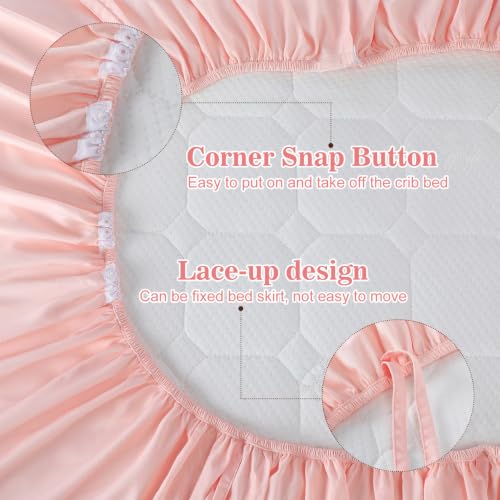 Image of Smoothnovelty Pink Crib Bed Skirts with 4 Large Cot Bow 28 inch x 52 inch, 14 inch Drop