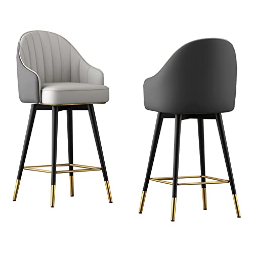CVQJL Taburetes de Bar Juego de 2, Juego de 2 sillas de Bar giratorias con Respaldo, taburetes Altos de Piel sintética para el hogar, Restaurante y Pub, Color Gris/Naranja.