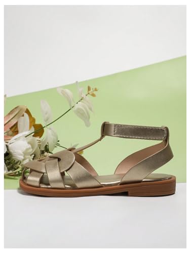 GORGLITTER Girl's Sandals Metallic Leather Flat Sandals Dressy Ankle Strap Cute Summer Wedding Vacation Sandals 20254