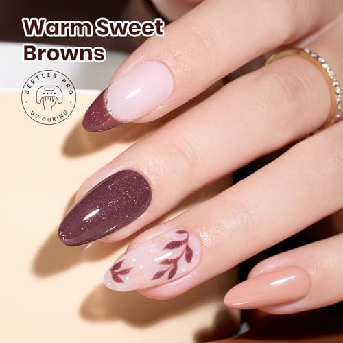 Image of Beetles Brown Gel Polish Set - Brownie Bliss 6 Colors Nude Beige Taupe Cocoa & Rose Gold Pearl Shimmer Gel Nail Polish, Soak Off UV Led Lamp Needed Manicure DIY Salon Home Gifts for Women