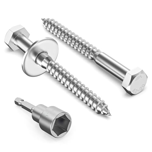 Valorada 8Pcs M10 x 100mm Coach Screws, Hex Head Wood Screws, Heavy Duty Lag Bolts, Concrete Screw, Hex Furniture Bolt, 304 Stainless Steel with Washers and Magnetic Hexagon Socket
