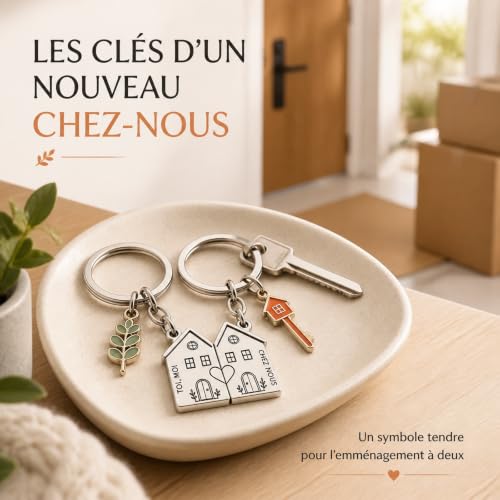 HDAFHAWBI Cadeau Couple, Porte Clef Maison Duo à Réunir Toi Moi Chez Nous – vue 6