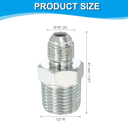 Image of PATIKIL Pipe Adapter Connector 9 /16 inch Male 74 Flare JIC x 1 /2 inch Male R Pipe Fitting Oil Feed Restrictor Fitting Hydraulic Connector for Oil Steam Water Pipelines System