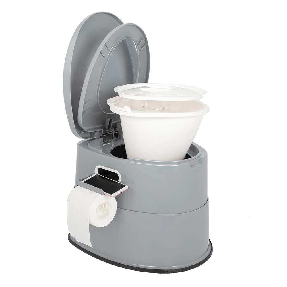 Bonnlo Toilettes de camping Toilettes de voyage portables, Seau intérieur amovible Toilette mobiles Avec siège, couvercle et support de papier toilette, pour le camping，gris