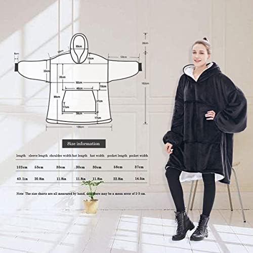 Sherpa Fluffle Blanket Sweatshirt,Super Soft Warm Comfortable Plush Blanket Hoodie Winter Reversible Hooded Robe Pullover with Large Front Pocket for Boys Girls,One Size Fits All 110*95cm (Black)
