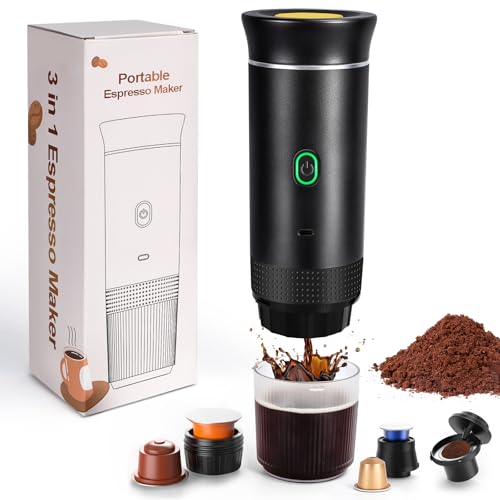 SOPPY Portable Espresso Coffee Machine, Capsule Coffee Maker with Self-Heating Tech, Compatible with Big/Small Capsule, Coffee Powder, Compact Design for Camping, Travel, Office & Home Use (Black)