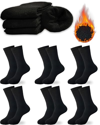 DIVABONNA 6 Pares Calcetines Térmicos Hombre y Mujer de Lana con Rizo Interior para Invierno y Frio Extremo (40-46, Negro)