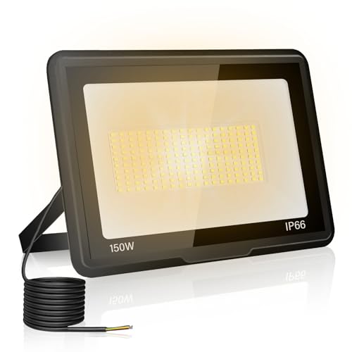 toobettp Faretto LED da Esterno 150W, Faro Led Esterno 15000LM 3000K Bianco Caldo Faretti Led IP66 Impermeabile per Giardino Garage Parcheggio Cortile