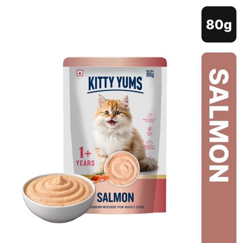 Image of Kitty YUMS Wet Cat Food Mousse Variety Pack | Salmon, Ocean Fish, Tuna & Chicken | 80g x 3 Each | Pack of 12 | Mousse for Adult Cats