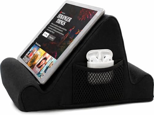 Brookstone Tablet Lap Cushion - Tablet and Phone Holder for Bed, Flights, and Travel, Two Angled Memory Foam Lap Desk for Reading and Hands Free Viewing, Compatible iPad and Kindle Accessories, Black