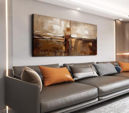 NINEASO Large Abstract Wall Art (Brown, Gallery Wrap, 48" X 24"), Neutral Abstract Artwork Pictures Wall Decor Modern Painting Rustic Canvas Prints for Living Room Office Decoration