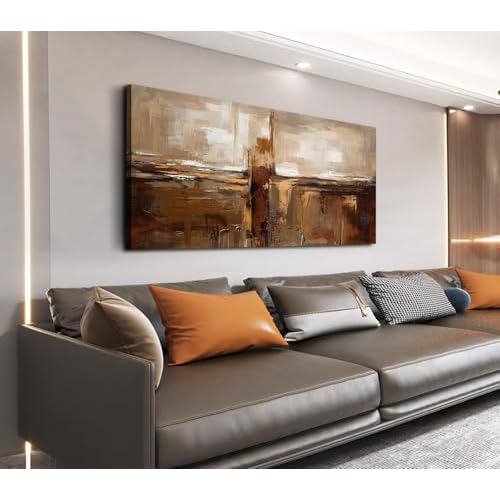 NINEASO Large Abstract Wall Art (Brown, Gallery Wrap, 58" X 29"), Neutral Abstract Artwork Pictures Wall Decor Modern Painting Rustic Canvas Prints fo