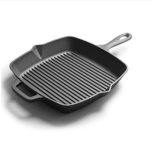 DUMRALBQE Square Grill Pan Cast Iron Skillet Striped Steak Fryer Pan for Frying Steaks for Cooking Cookware
