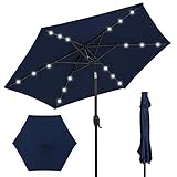Best Choice Products 7.5ft Outdoor Solar Market Table Patio Umbrella for Deck, Pool w/Tilt, Crank, LED Lights - Navy Blue