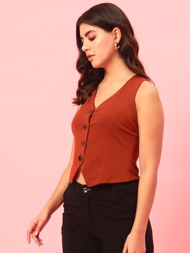 Image of Trend Arrest.ed Women's V-Neck Waistcoat | Button-Down Sleeveless Top | Premium Stretchable Lycra Formal & Casual Layer