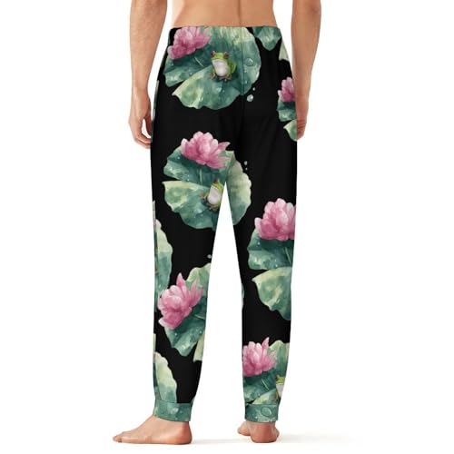 Watercolor Frogs Lotusflower Men's Pajama Pants Lounge Pant Sleepwear PJ Bottoms2